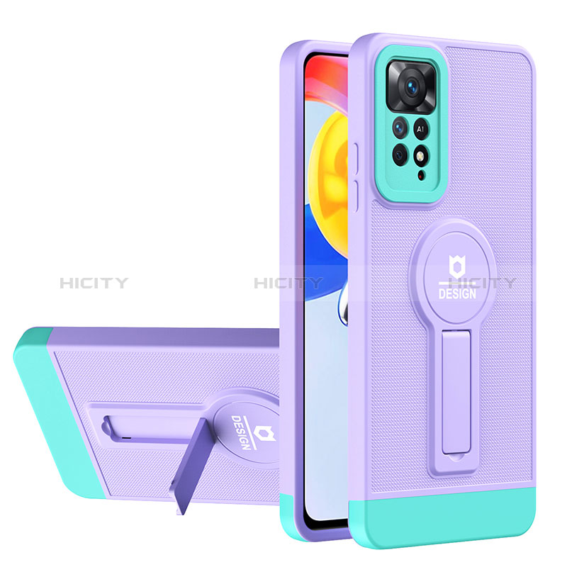 Silikon Hülle Handyhülle und Kunststoff Schutzhülle Hartschalen Tasche mit Ständer H01P für Xiaomi Redmi Note 11 4G (2022) Violett Plus