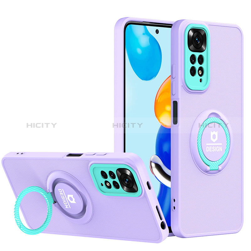 Silikon Hülle Handyhülle und Kunststoff Schutzhülle Hartschalen Tasche mit Ständer H02P für Xiaomi Redmi Note 11 Pro 5G Violett Plus