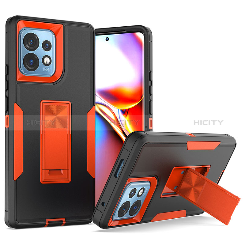 Silikon Hülle Handyhülle und Kunststoff Schutzhülle Hartschalen Tasche mit Ständer J01S für Motorola Moto Edge 40 Pro 5G Orange