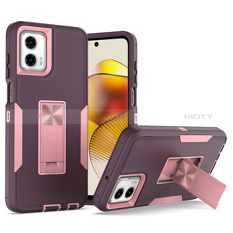 Silikon Hülle Handyhülle und Kunststoff Schutzhülle Hartschalen Tasche mit Ständer J01S für Motorola Moto G Power 5G (2023) Violett