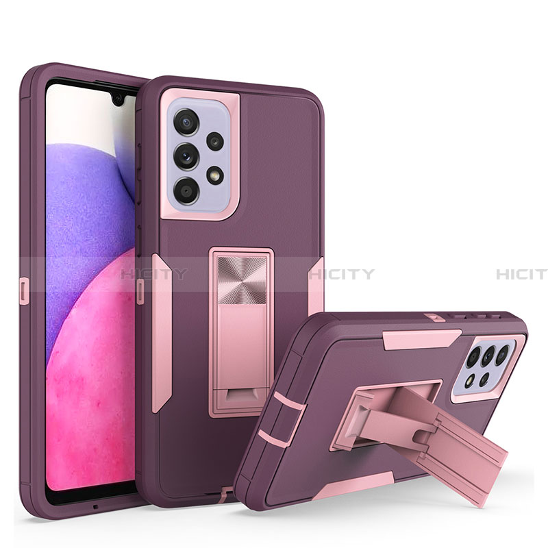 Silikon Hülle Handyhülle und Kunststoff Schutzhülle Hartschalen Tasche mit Ständer J01S für Samsung Galaxy A33 5G Violett