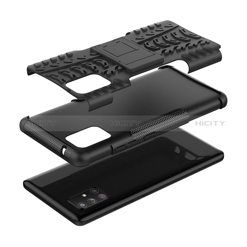 Silikon Hülle Handyhülle und Kunststoff Schutzhülle Hartschalen Tasche mit Ständer J01X für Samsung Galaxy A71 4G A715 groß