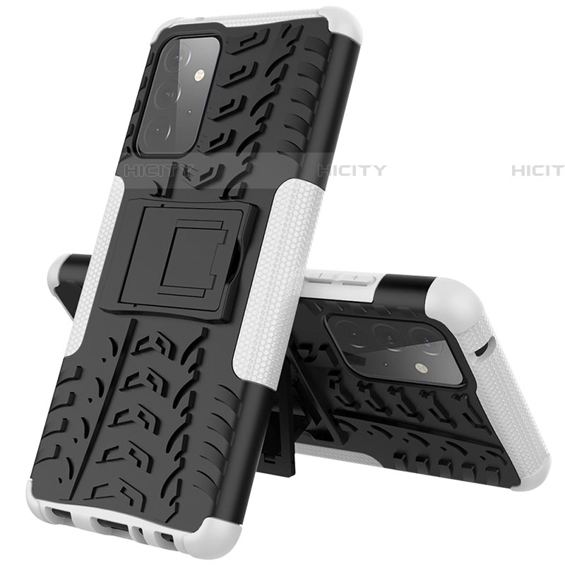 Silikon Hülle Handyhülle und Kunststoff Schutzhülle Hartschalen Tasche mit Ständer J01X für Samsung Galaxy A72 4G groß