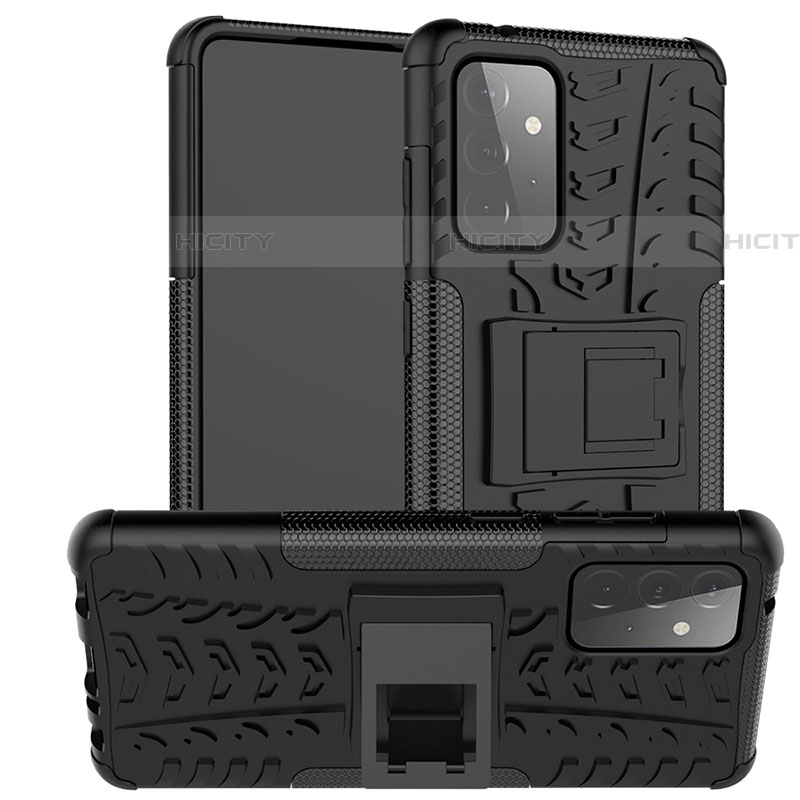 Silikon Hülle Handyhülle und Kunststoff Schutzhülle Hartschalen Tasche mit Ständer J02X für Samsung Galaxy A72 4G