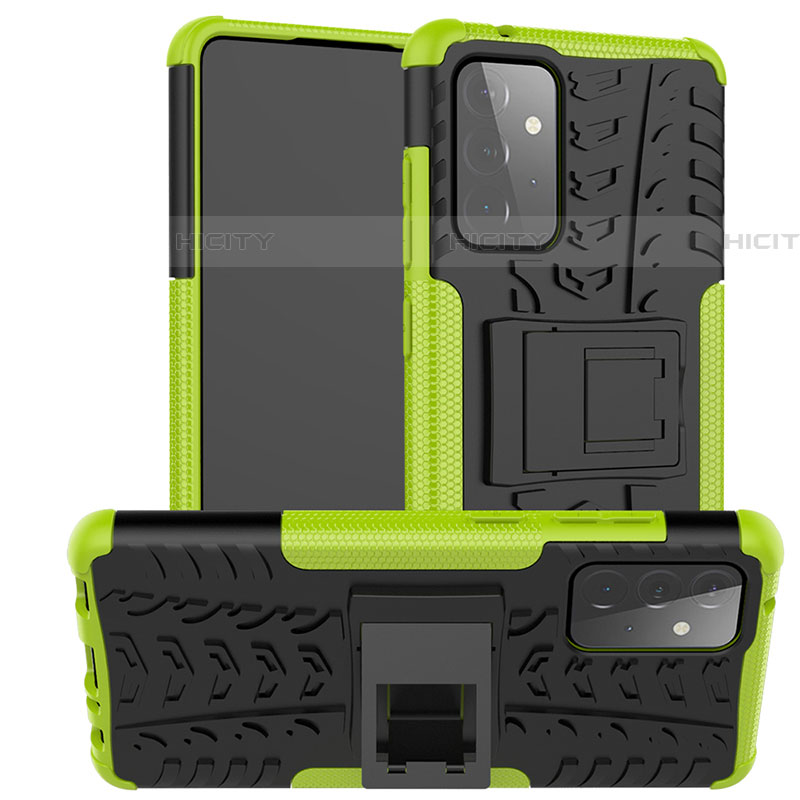 Silikon Hülle Handyhülle und Kunststoff Schutzhülle Hartschalen Tasche mit Ständer J02X für Samsung Galaxy A72 4G
