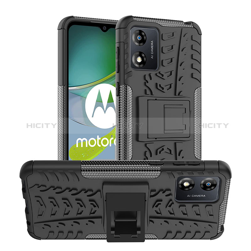 Silikon Hülle Handyhülle und Kunststoff Schutzhülle Hartschalen Tasche mit Ständer JX1 für Motorola Moto E13 groß