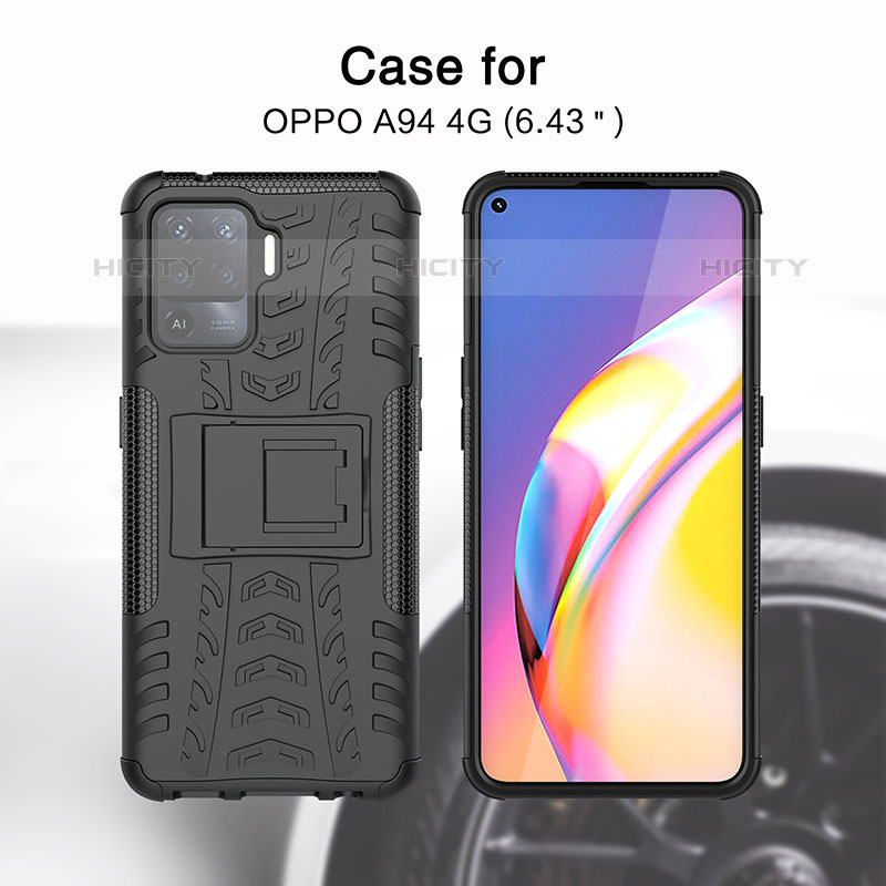 Silikon Hülle Handyhülle und Kunststoff Schutzhülle Hartschalen Tasche mit Ständer JX1 für Oppo A94 4G groß