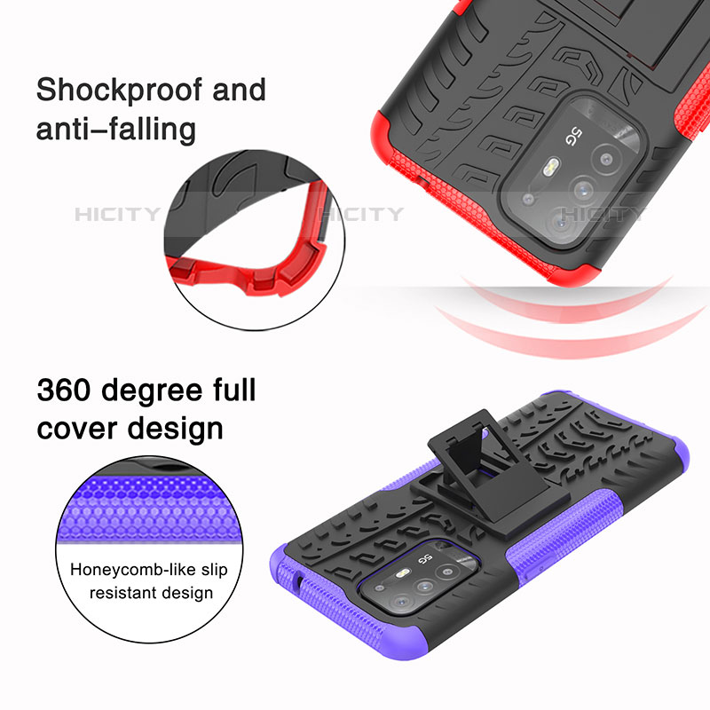 Silikon Hülle Handyhülle und Kunststoff Schutzhülle Hartschalen Tasche mit Ständer JX1 für Oppo Reno5 Z 5G