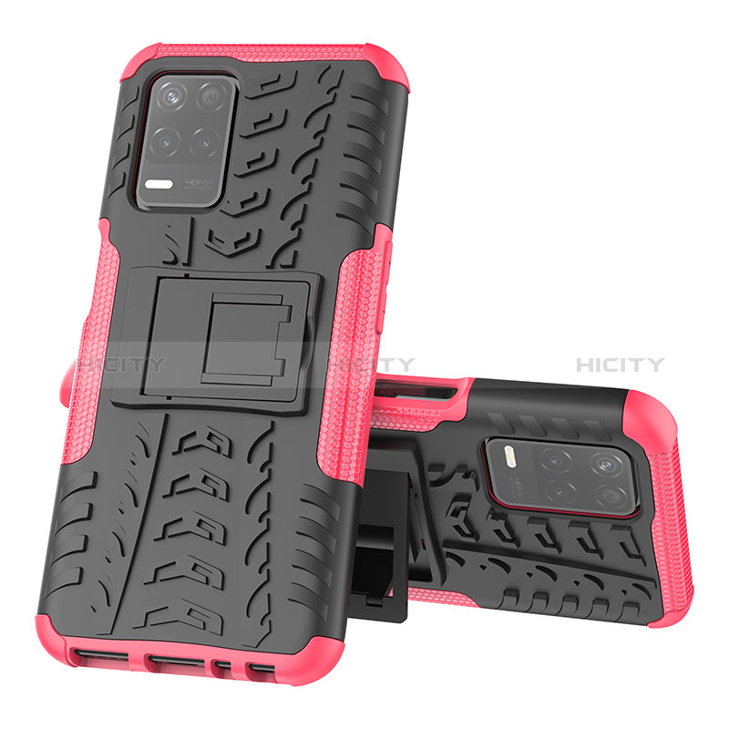 Silikon Hülle Handyhülle und Kunststoff Schutzhülle Hartschalen Tasche mit Ständer JX1 für Realme 8 5G Pink