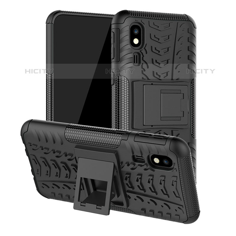 Silikon Hülle Handyhülle und Kunststoff Schutzhülle Hartschalen Tasche mit Ständer JX1 für Samsung Galaxy A2 Core A260F A260G Schwarz