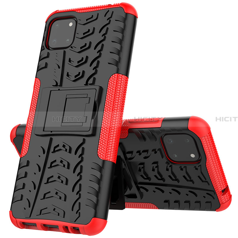 Silikon Hülle Handyhülle und Kunststoff Schutzhülle Hartschalen Tasche mit Ständer JX1 für Samsung Galaxy A22 5G Rot