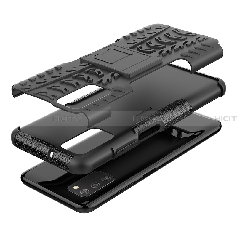 Silikon Hülle Handyhülle und Kunststoff Schutzhülle Hartschalen Tasche mit Ständer JX1 für Samsung Galaxy F02S SM-E025F