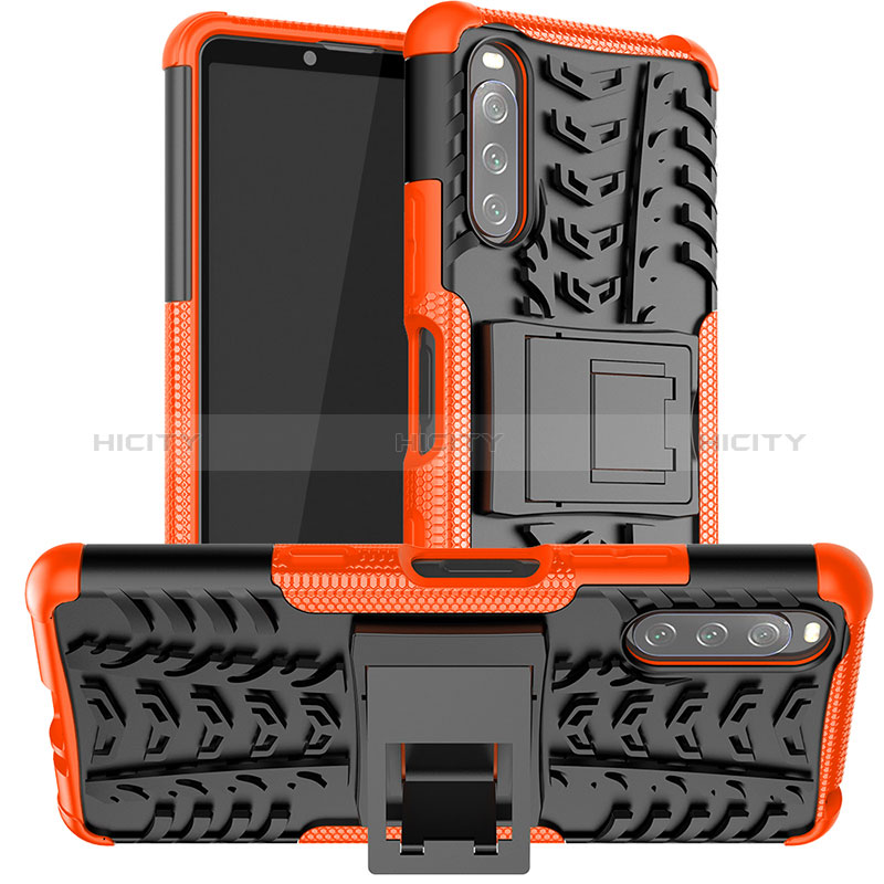 Silikon Hülle Handyhülle und Kunststoff Schutzhülle Hartschalen Tasche mit Ständer JX1 für Sony Xperia 10 III Lite groß