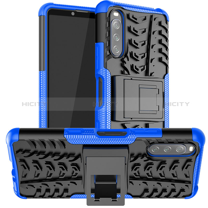 Silikon Hülle Handyhülle und Kunststoff Schutzhülle Hartschalen Tasche mit Ständer JX1 für Sony Xperia 10 III Lite