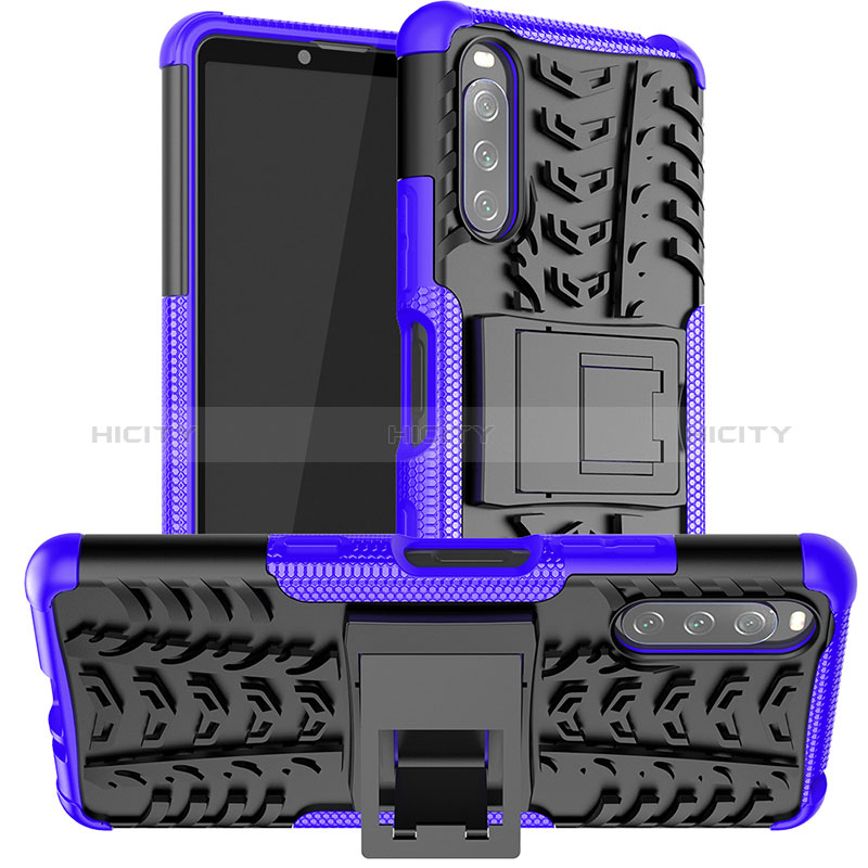 Silikon Hülle Handyhülle und Kunststoff Schutzhülle Hartschalen Tasche mit Ständer JX1 für Sony Xperia 10 III Lite Violett