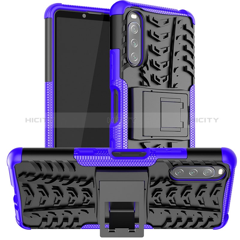 Silikon Hülle Handyhülle und Kunststoff Schutzhülle Hartschalen Tasche mit Ständer JX1 für Sony Xperia 10 III SO-52B groß
