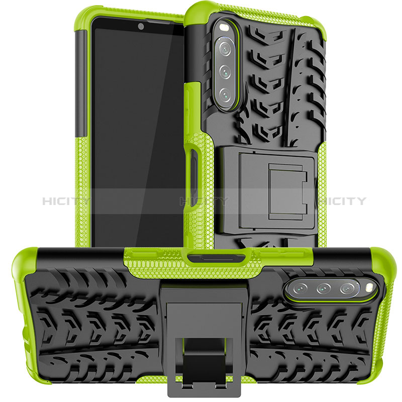 Silikon Hülle Handyhülle und Kunststoff Schutzhülle Hartschalen Tasche mit Ständer JX1 für Sony Xperia 10 III SOG04