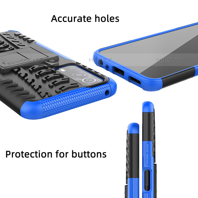 Silikon Hülle Handyhülle und Kunststoff Schutzhülle Hartschalen Tasche mit Ständer JX1 für Vivo iQOO Z3 5G