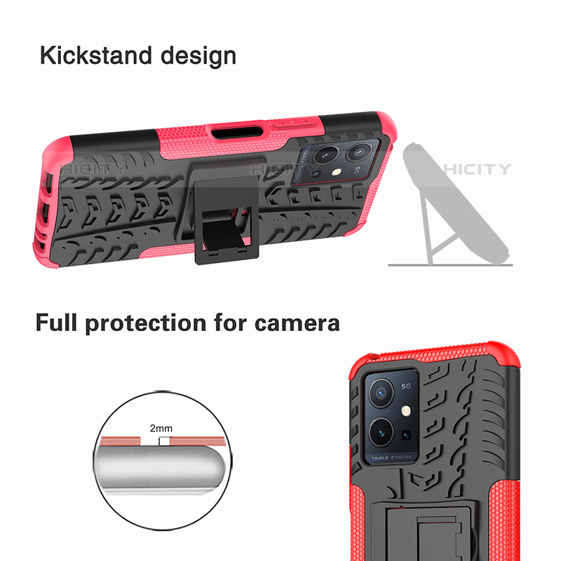 Silikon Hülle Handyhülle und Kunststoff Schutzhülle Hartschalen Tasche mit Ständer JX1 für Vivo iQOO Z6 5G