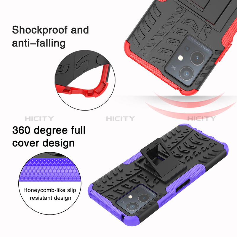 Silikon Hülle Handyhülle und Kunststoff Schutzhülle Hartschalen Tasche mit Ständer JX1 für Vivo Y75 5G groß