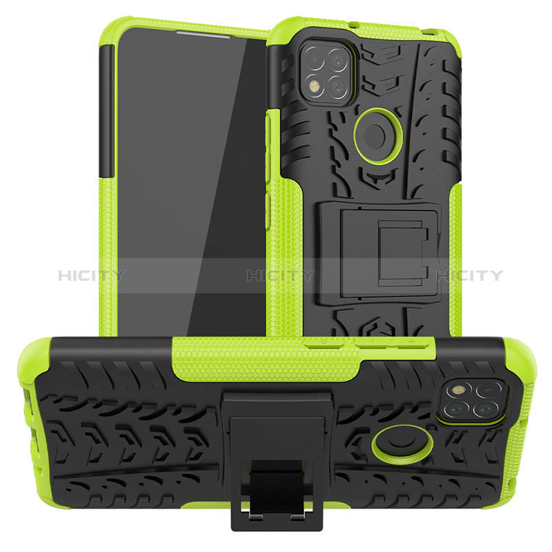Silikon Hülle Handyhülle und Kunststoff Schutzhülle Hartschalen Tasche mit Ständer JX1 für Xiaomi POCO C31 Grün Plus