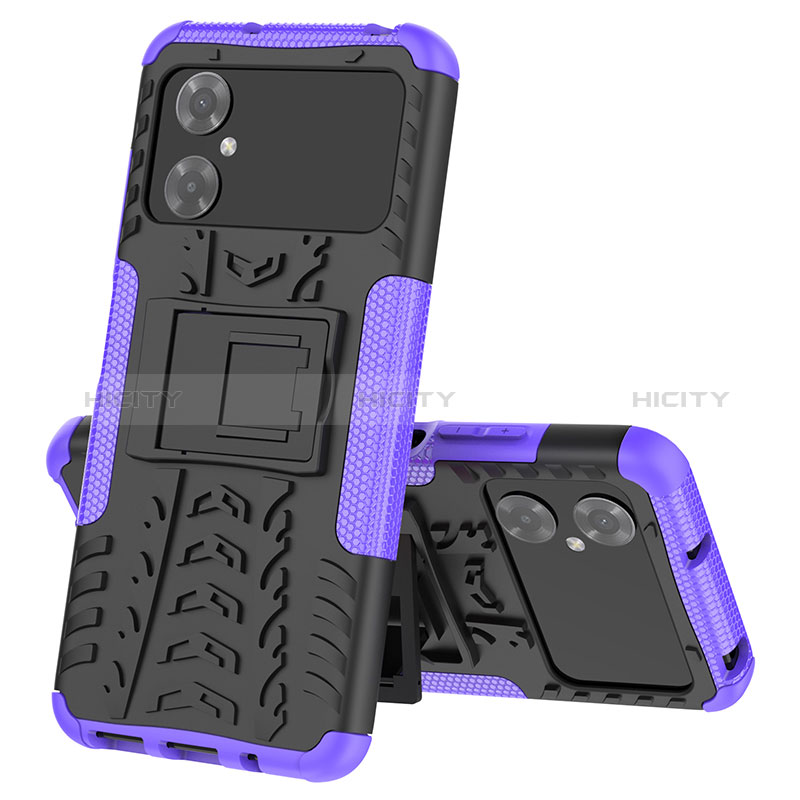 Silikon Hülle Handyhülle und Kunststoff Schutzhülle Hartschalen Tasche mit Ständer JX1 für Xiaomi Poco M4 5G Violett Plus