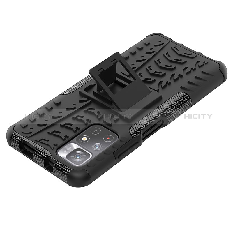 Silikon Hülle Handyhülle und Kunststoff Schutzhülle Hartschalen Tasche mit Ständer JX1 für Xiaomi Poco M4 Pro 5G