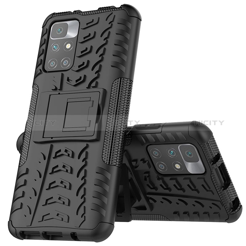 Silikon Hülle Handyhülle und Kunststoff Schutzhülle Hartschalen Tasche mit Ständer JX1 für Xiaomi Redmi 10 4G