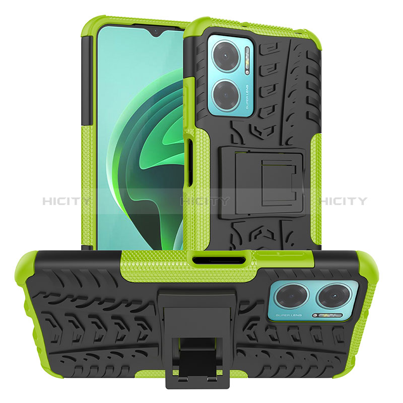 Silikon Hülle Handyhülle und Kunststoff Schutzhülle Hartschalen Tasche mit Ständer JX1 für Xiaomi Redmi 10 5G Grün Plus