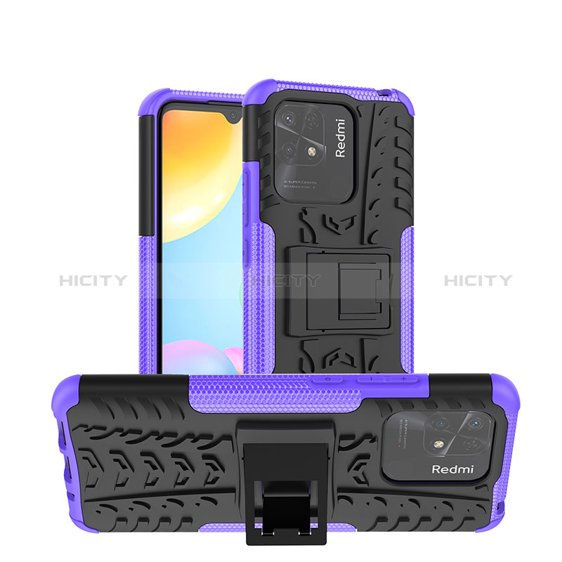 Silikon Hülle Handyhülle und Kunststoff Schutzhülle Hartschalen Tasche mit Ständer JX1 für Xiaomi Redmi 10 India