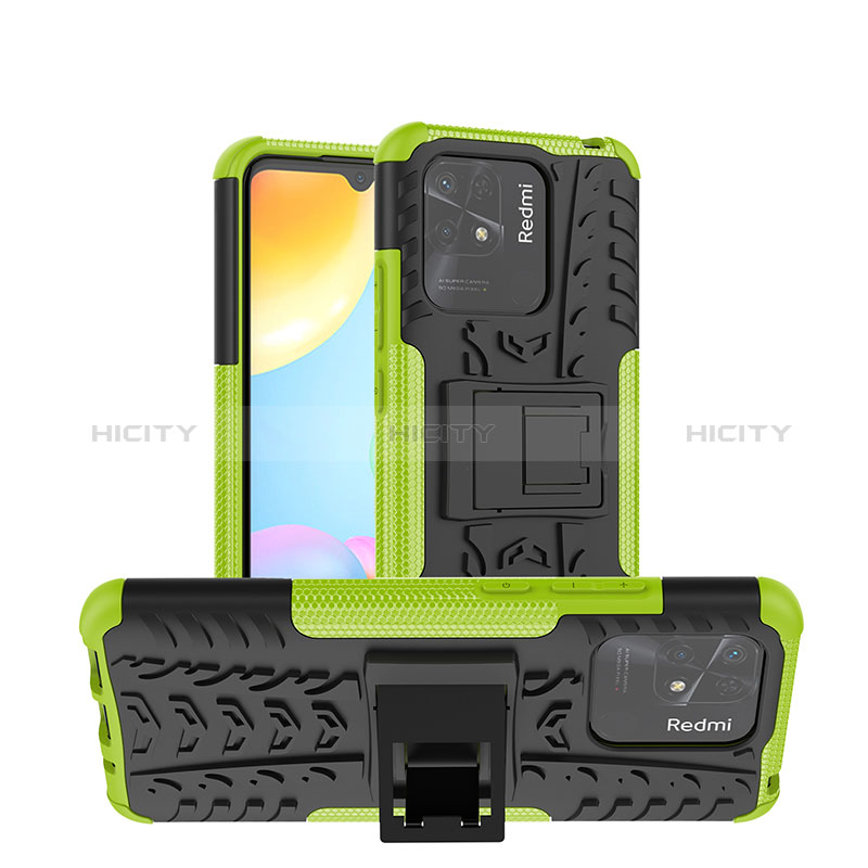 Silikon Hülle Handyhülle und Kunststoff Schutzhülle Hartschalen Tasche mit Ständer JX1 für Xiaomi Redmi 10 India
