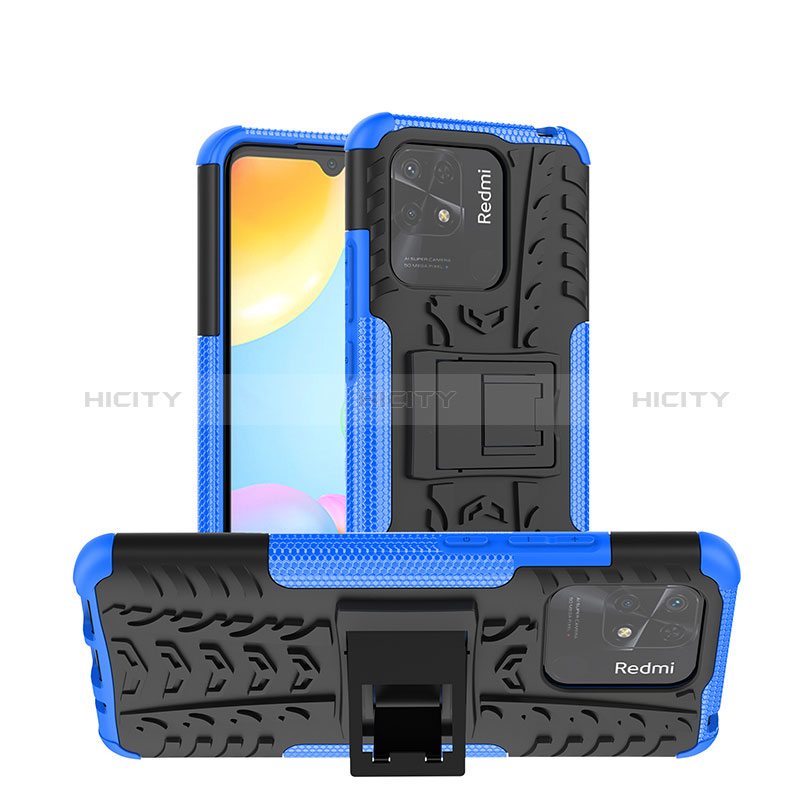 Silikon Hülle Handyhülle und Kunststoff Schutzhülle Hartschalen Tasche mit Ständer JX1 für Xiaomi Redmi 10 Power