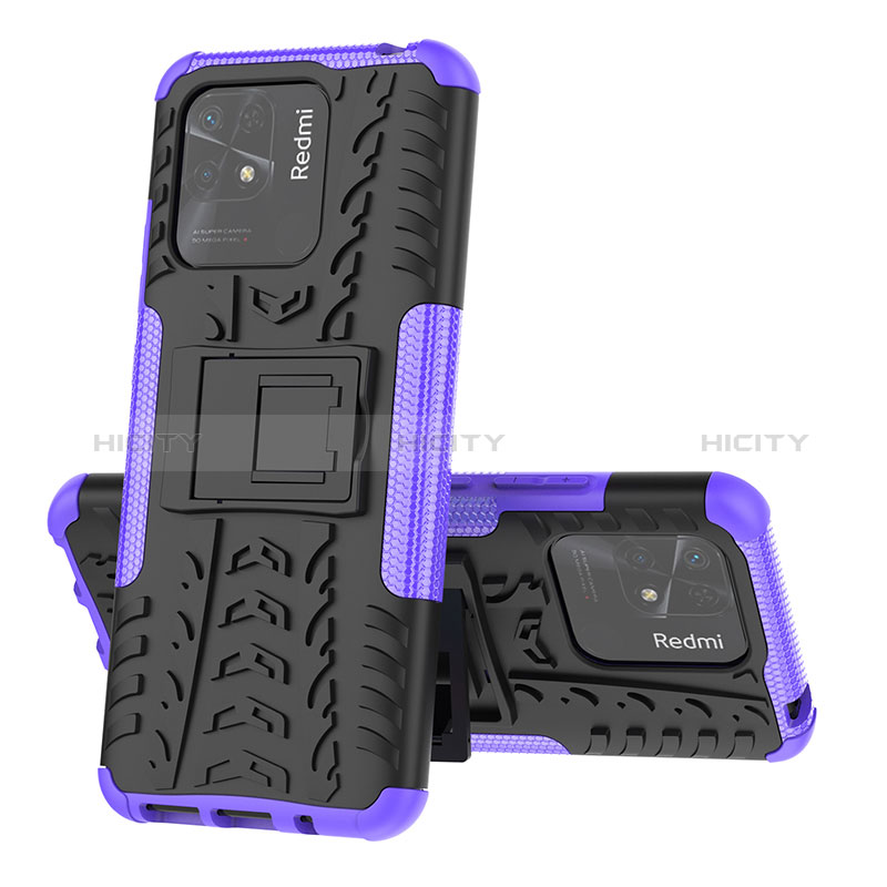 Silikon Hülle Handyhülle und Kunststoff Schutzhülle Hartschalen Tasche mit Ständer JX1 für Xiaomi Redmi 10 Power Violett