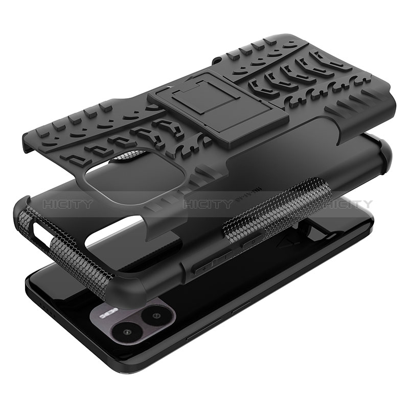 Silikon Hülle Handyhülle und Kunststoff Schutzhülle Hartschalen Tasche mit Ständer JX1 für Xiaomi Redmi A2 Plus groß