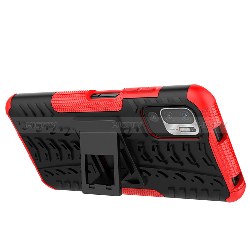 Silikon Hülle Handyhülle und Kunststoff Schutzhülle Hartschalen Tasche mit Ständer JX1 für Xiaomi Redmi Note 10T 5G