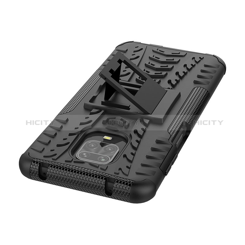 Silikon Hülle Handyhülle und Kunststoff Schutzhülle Hartschalen Tasche mit Ständer JX1 für Xiaomi Redmi Note 9 Pro Max