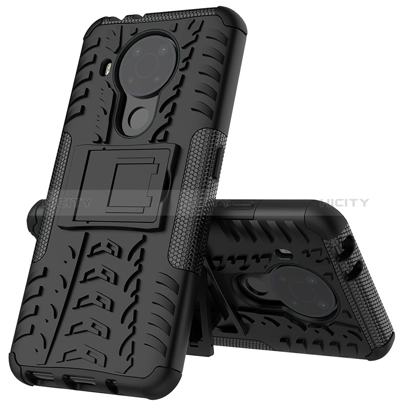 Silikon Hülle Handyhülle und Kunststoff Schutzhülle Hartschalen Tasche mit Ständer JX2 für Nokia 5.4 groß