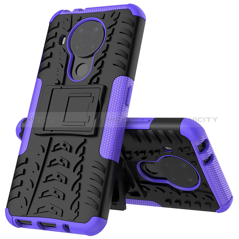 Silikon Hülle Handyhülle und Kunststoff Schutzhülle Hartschalen Tasche mit Ständer JX2 für Nokia 5.4 Violett
