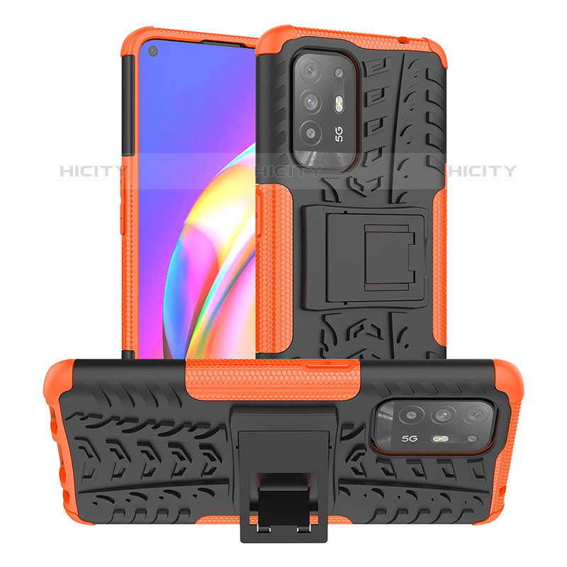 Silikon Hülle Handyhülle und Kunststoff Schutzhülle Hartschalen Tasche mit Ständer JX2 für Oppo A94 5G Orange