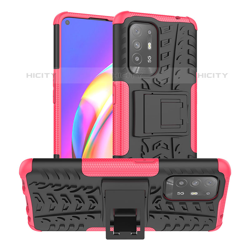 Silikon Hülle Handyhülle und Kunststoff Schutzhülle Hartschalen Tasche mit Ständer JX2 für Oppo F19 Pro+ Plus 5G Pink Plus