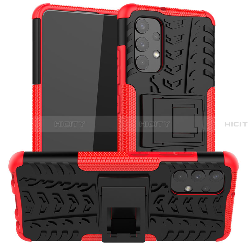 Silikon Hülle Handyhülle und Kunststoff Schutzhülle Hartschalen Tasche mit Ständer JX2 für Samsung Galaxy A32 5G Rot