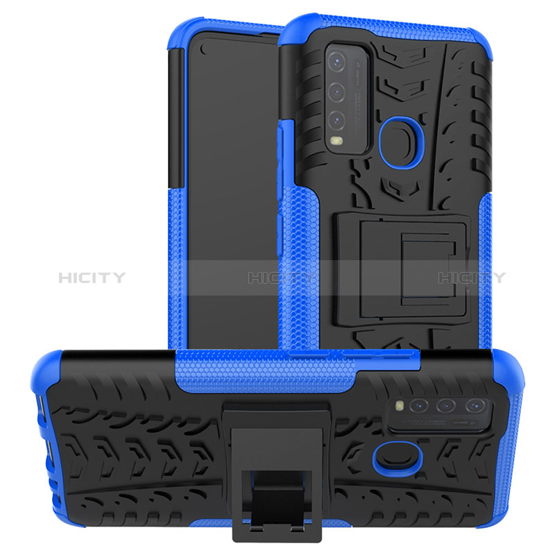 Silikon Hülle Handyhülle und Kunststoff Schutzhülle Hartschalen Tasche mit Ständer JX2 für Vivo Y50 Blau