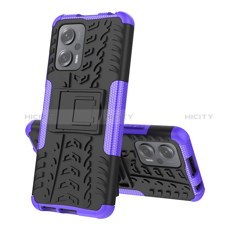 Silikon Hülle Handyhülle und Kunststoff Schutzhülle Hartschalen Tasche mit Ständer JX2 für Xiaomi Poco X4 GT 5G Violett
