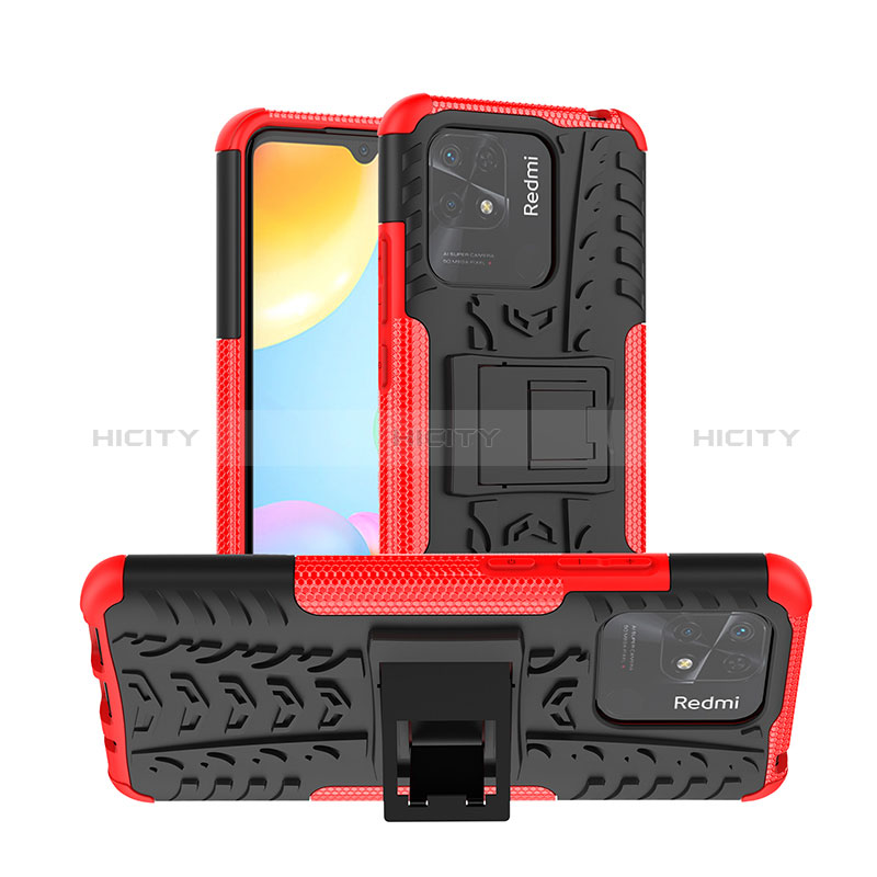 Silikon Hülle Handyhülle und Kunststoff Schutzhülle Hartschalen Tasche mit Ständer JX2 für Xiaomi Redmi 10 India groß