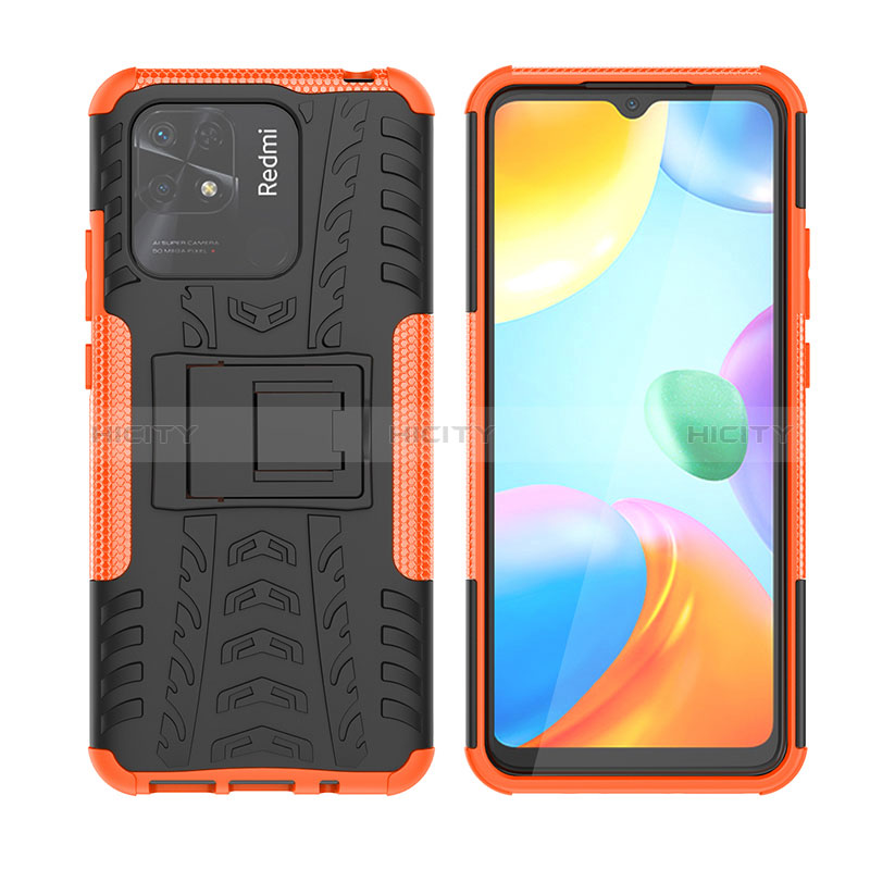 Silikon Hülle Handyhülle und Kunststoff Schutzhülle Hartschalen Tasche mit Ständer JX2 für Xiaomi Redmi 10 Power Orange Plus