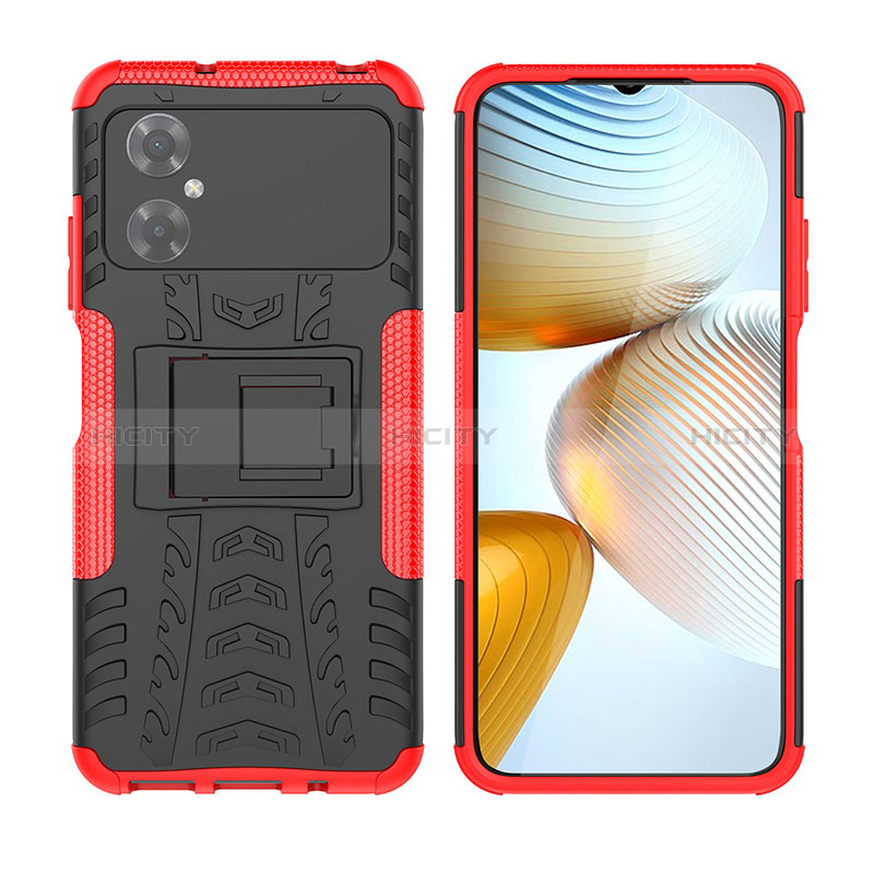 Silikon Hülle Handyhülle und Kunststoff Schutzhülle Hartschalen Tasche mit Ständer JX2 für Xiaomi Redmi Note 11R 5G Rot Plus