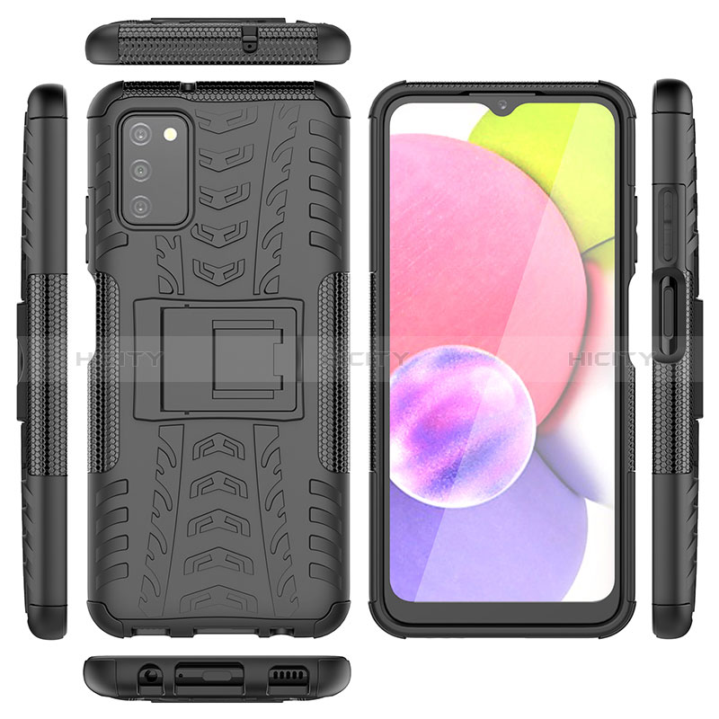 Silikon Hülle Handyhülle und Kunststoff Schutzhülle Hartschalen Tasche mit Ständer JX5 für Samsung Galaxy A02s groß