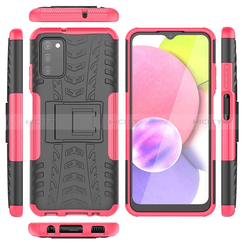 Silikon Hülle Handyhülle und Kunststoff Schutzhülle Hartschalen Tasche mit Ständer JX5 für Samsung Galaxy A02s Pink