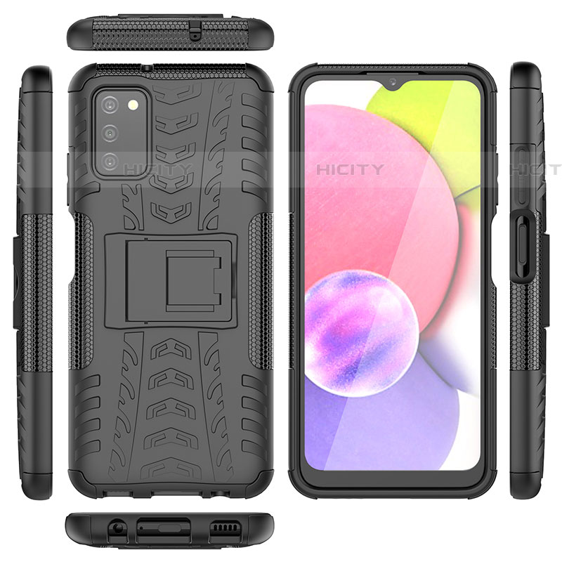 Silikon Hülle Handyhülle und Kunststoff Schutzhülle Hartschalen Tasche mit Ständer JX5 für Samsung Galaxy A03s