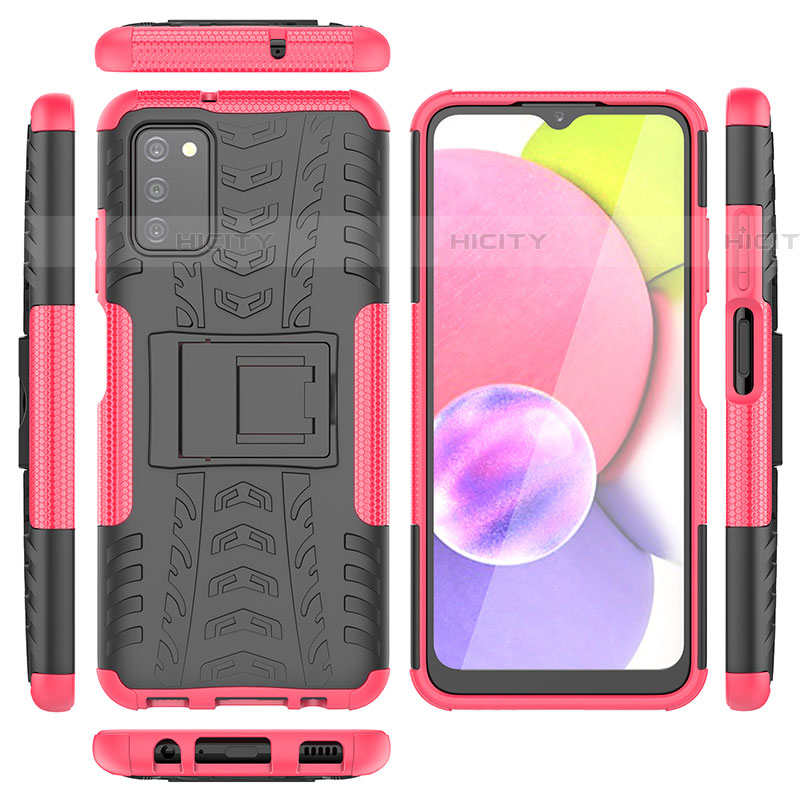 Silikon Hülle Handyhülle und Kunststoff Schutzhülle Hartschalen Tasche mit Ständer JX5 für Samsung Galaxy A03s Pink